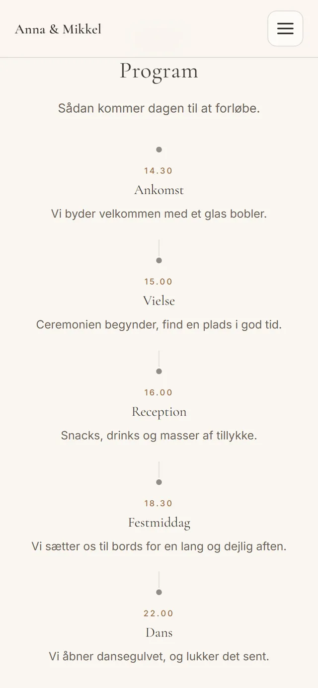 Programmet på gæstesiden vist på en mobil